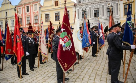 Naše prapory na setkání hasičů v Telči. Foto: Hasičovo